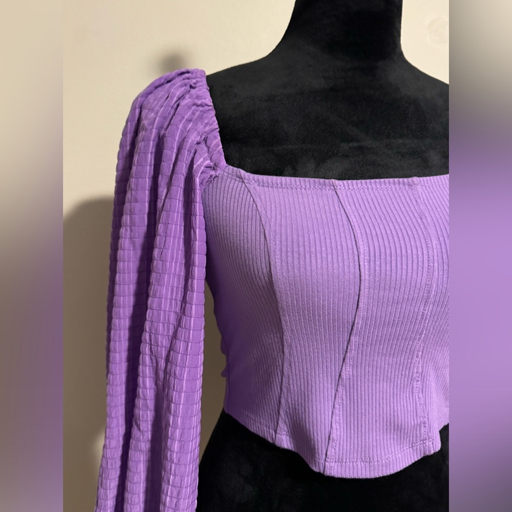 EUC Urban Outfitters Purple Puff Sleeve Corset Blouse size small - Picture 2 of 5
